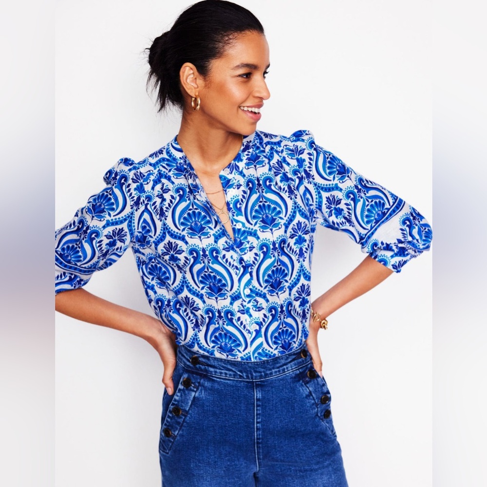 BODEN Alicia Linen‎ Top size 16-18 Blue New With Tags